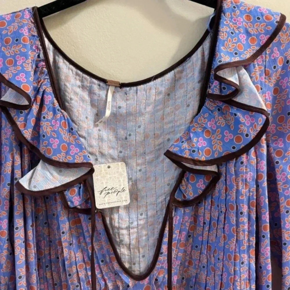 Free People Blossom Baby Mini Dress Floral Printed Ruffle Button Bell sleeve XS - Picture 6 of 9